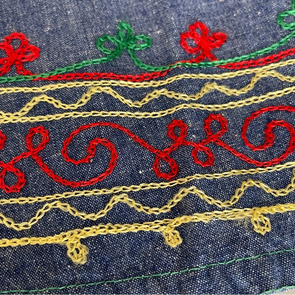 VINTAGE Embroidered Blue Denim Wrap  Boho Maxi Skirt‎ - Picture 9 of 16